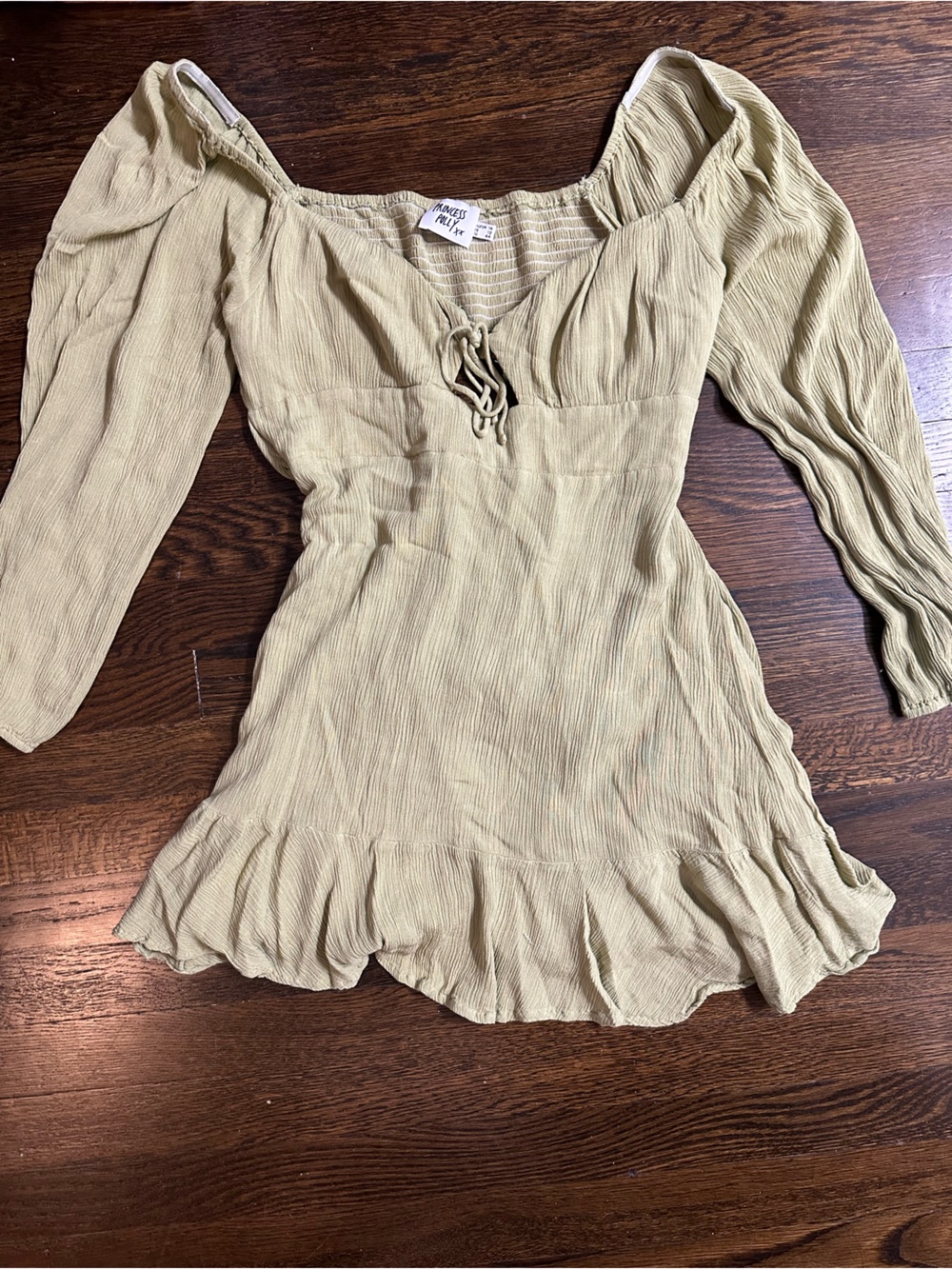Princess Polly Olive Green Long Sleeve Ruffle-Hem Mini Dress